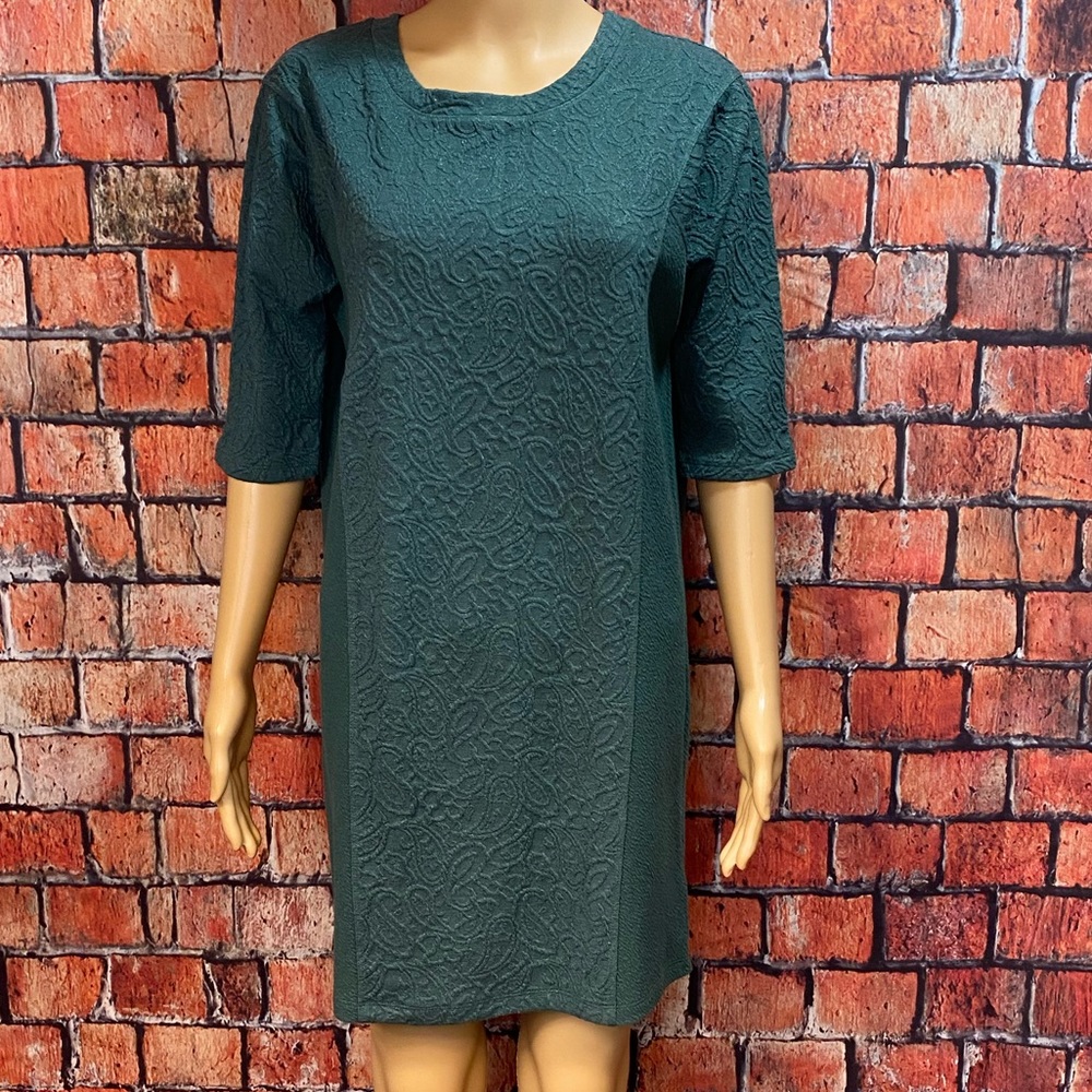 Anthropologie Lilka Green Shimmer Stitched Shift Dress